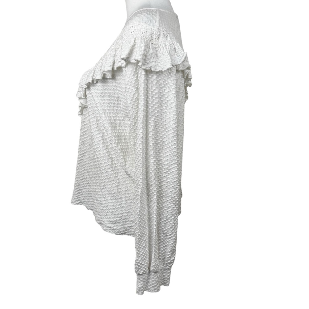 J. Crew White Honeycomb Ruffle Textured Long Sleeve Blouse Top Large - Picture 8 of 9